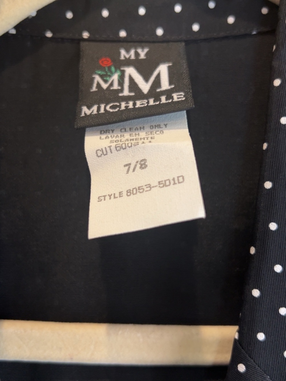 VTG 90’s My Michelle Navy/White Polka Dot Button Front Collared Shirt Dress 7/8 - Picture 8 of 10